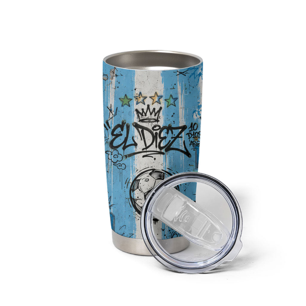 El Diez Argentina GOAT 10 Football Tumbler Cup Goat Mascot King Crown Graffiti Art