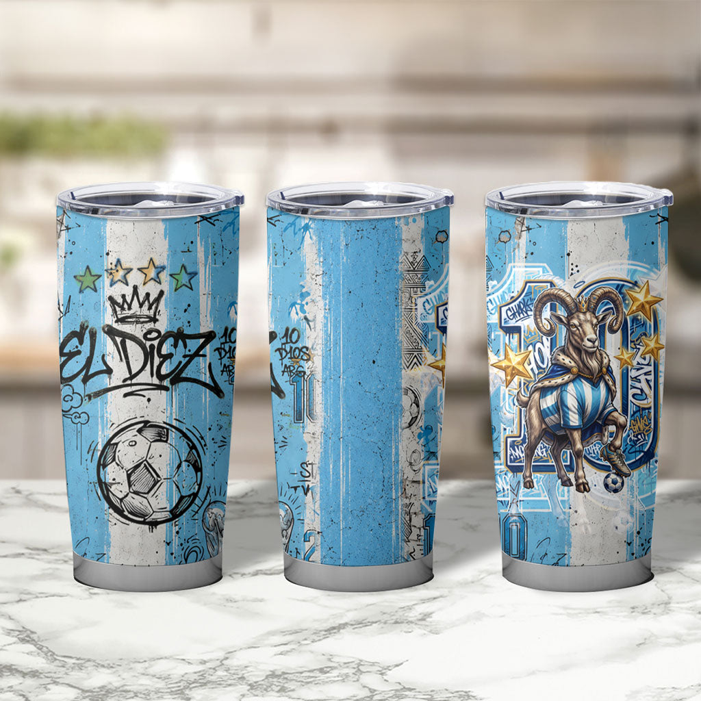 El Diez Argentina GOAT 10 Football Tumbler Cup Goat Mascot King Crown Graffiti Art