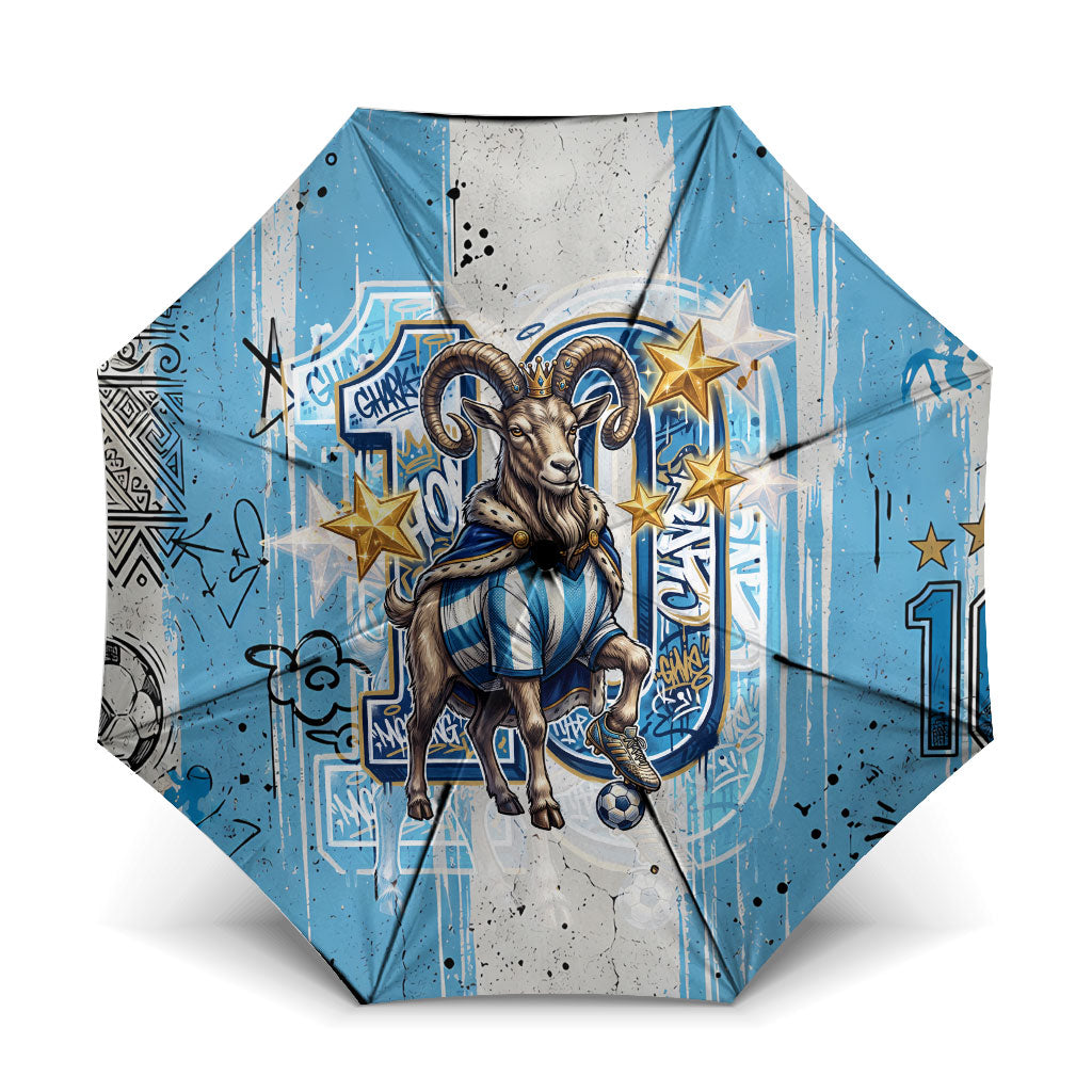 El Diez Argentina GOAT 10 Football Umbrella Goat Mascot King Crown Graffiti Art