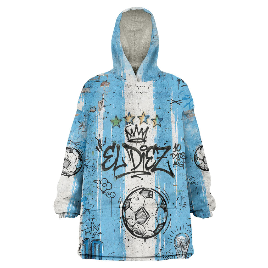 El Diez Argentina GOAT 10 Football Wearable Blanket Hoodie Goat Mascot King Crown Graffiti Art