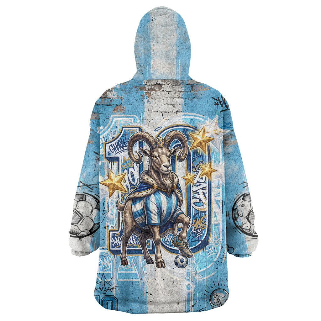 El Diez Argentina GOAT 10 Football Wearable Blanket Hoodie Goat Mascot King Crown Graffiti Art