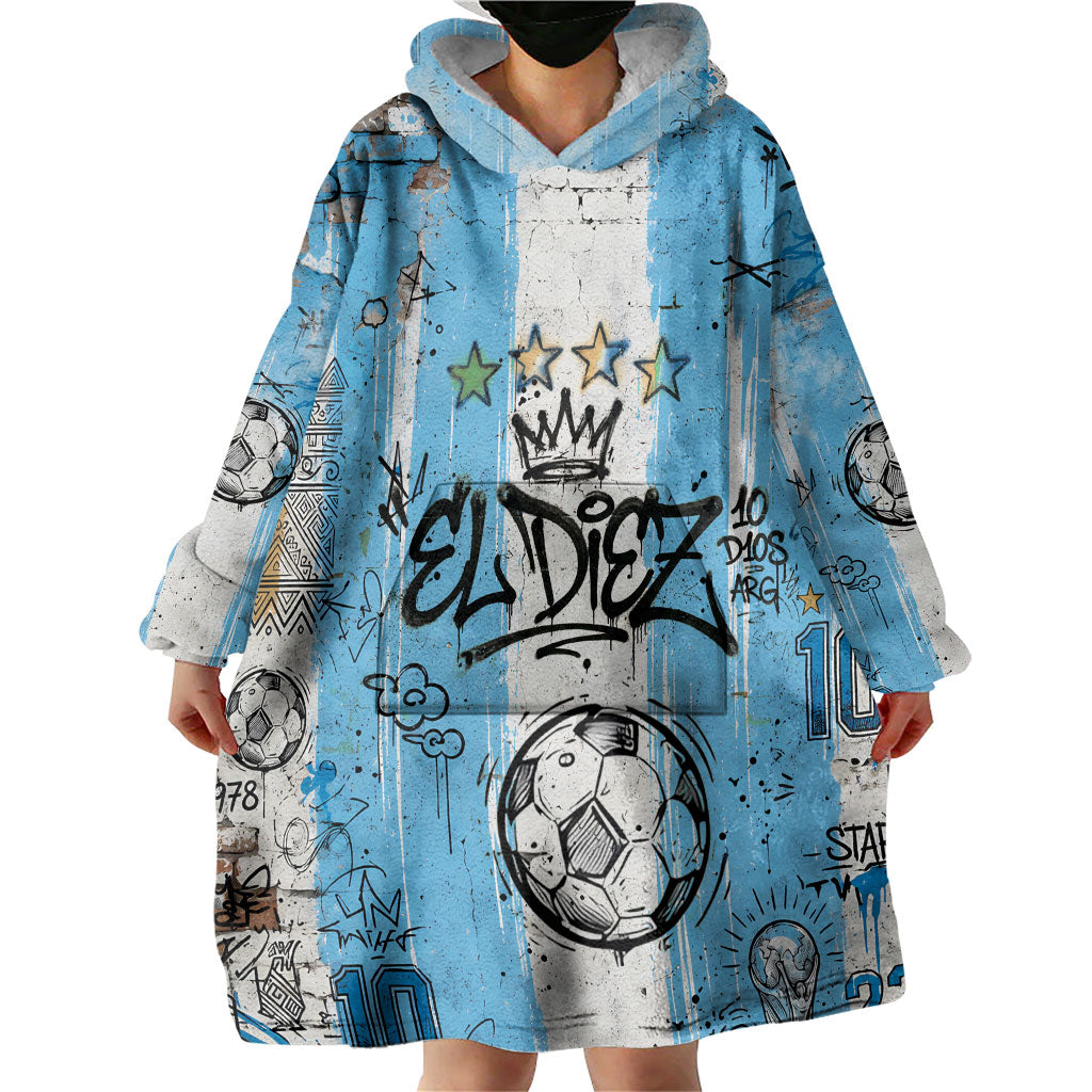 El Diez Argentina GOAT 10 Football Wearable Blanket Hoodie Goat Mascot King Crown Graffiti Art
