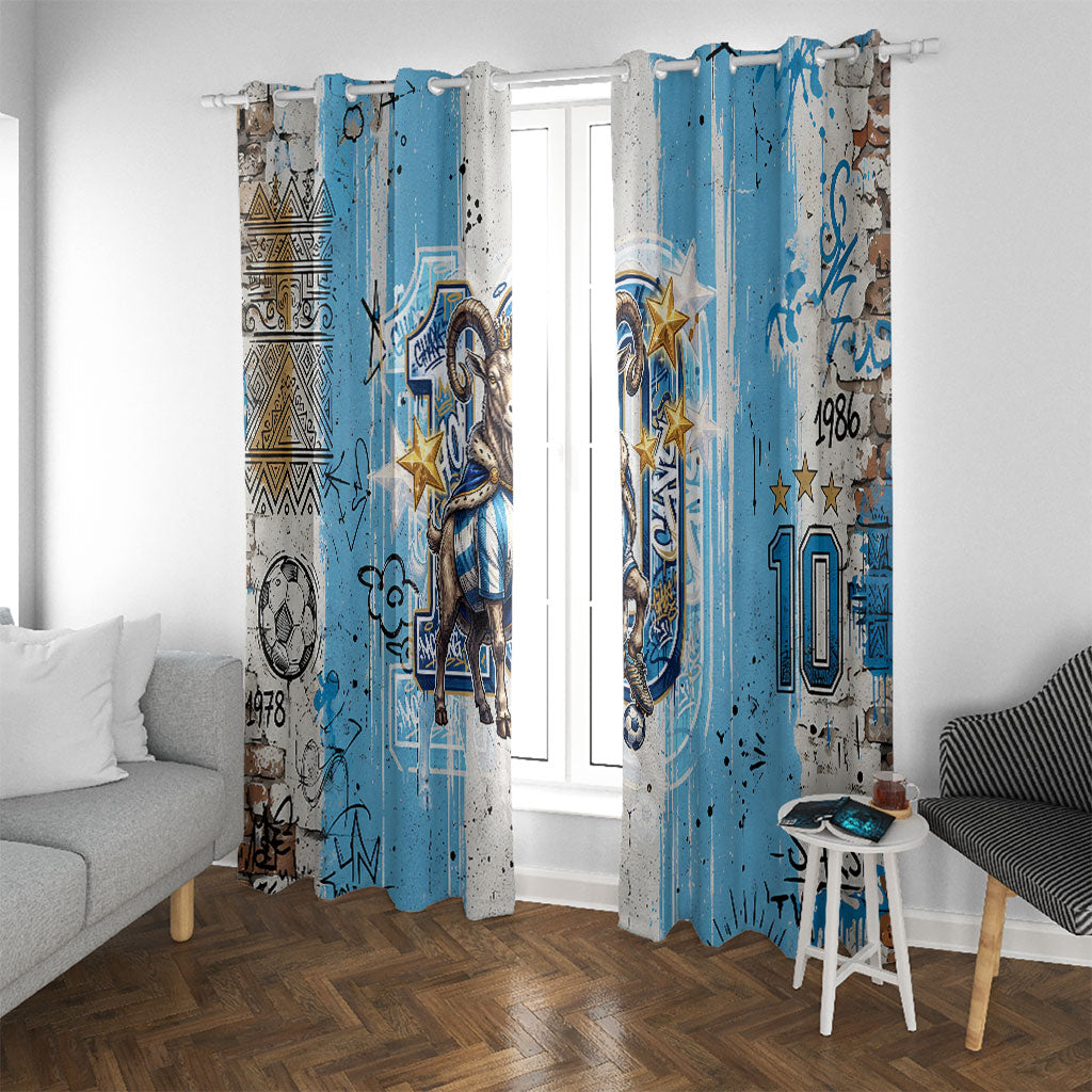 El Diez Argentina GOAT 10 Football Window Curtain Goat Mascot King Crown Graffiti Art
