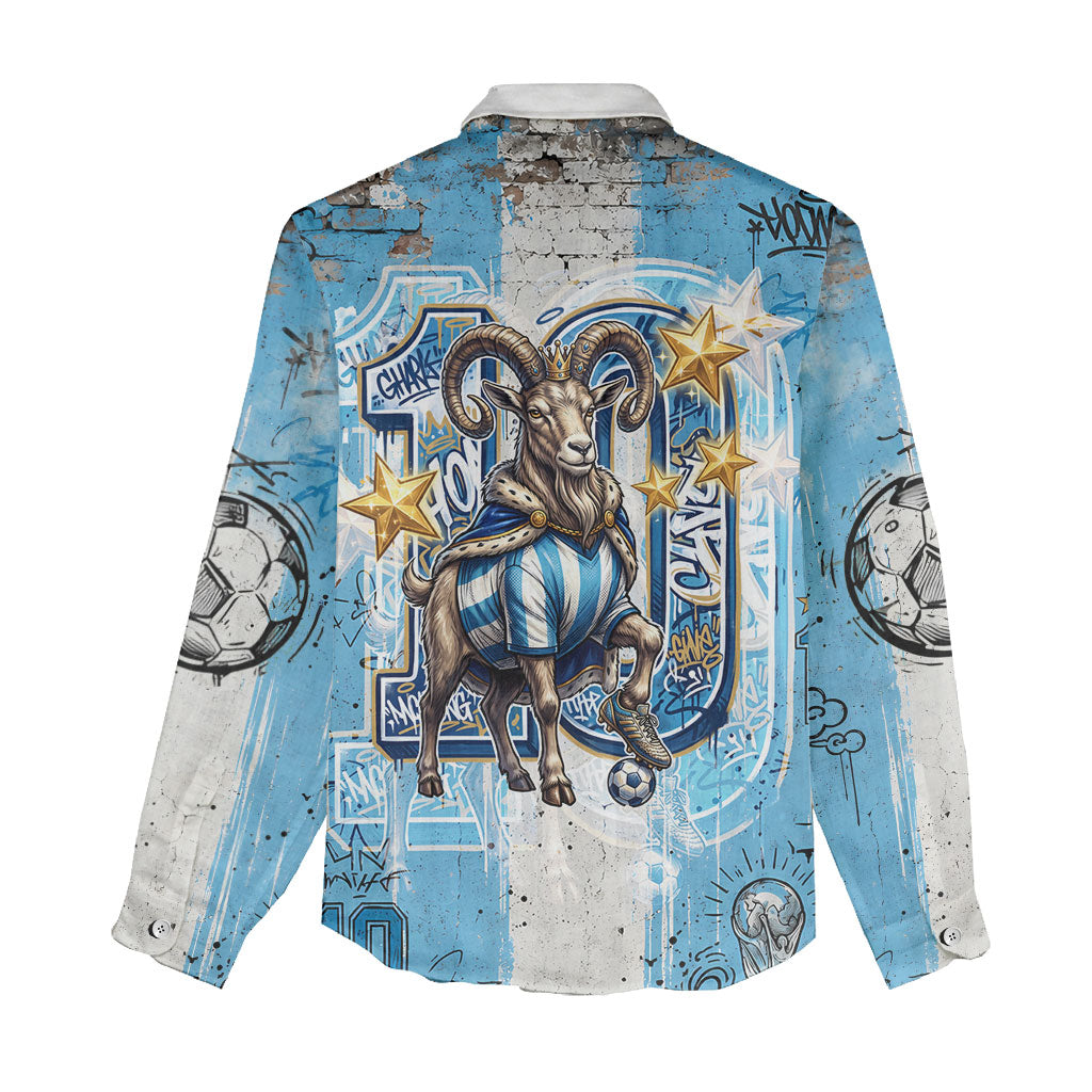 El Diez Argentina GOAT 10 Football Women Casual Shirt Goat Mascot King Crown Graffiti Art