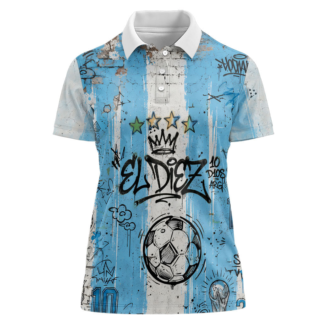 El Diez Argentina GOAT 10 Football Women Polo Shirt Goat Mascot King Crown Graffiti Art