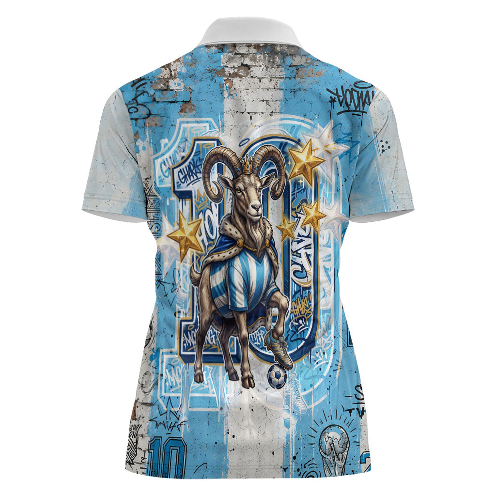 El Diez Argentina GOAT 10 Football Women Polo Shirt Goat Mascot King Crown Graffiti Art