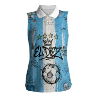 El Diez Argentina GOAT 10 Football Women Sleeveless Polo Shirt Goat Mascot King Crown Graffiti Art