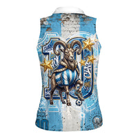 El Diez Argentina GOAT 10 Football Women Sleeveless Polo Shirt Goat Mascot King Crown Graffiti Art