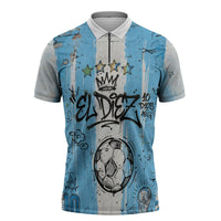 El Diez Argentina GOAT 10 Football Zipper Polo Shirt Goat Mascot King Crown Graffiti Art