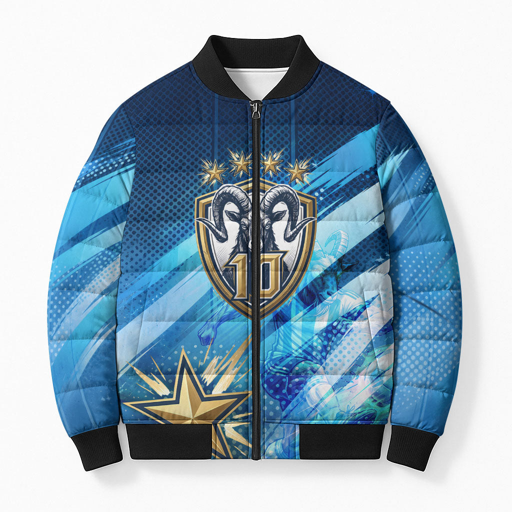 Argentina Football GOAT 10 Pride Bomber Puffer Jacket Power of the King - 4 Star Champions Mascot