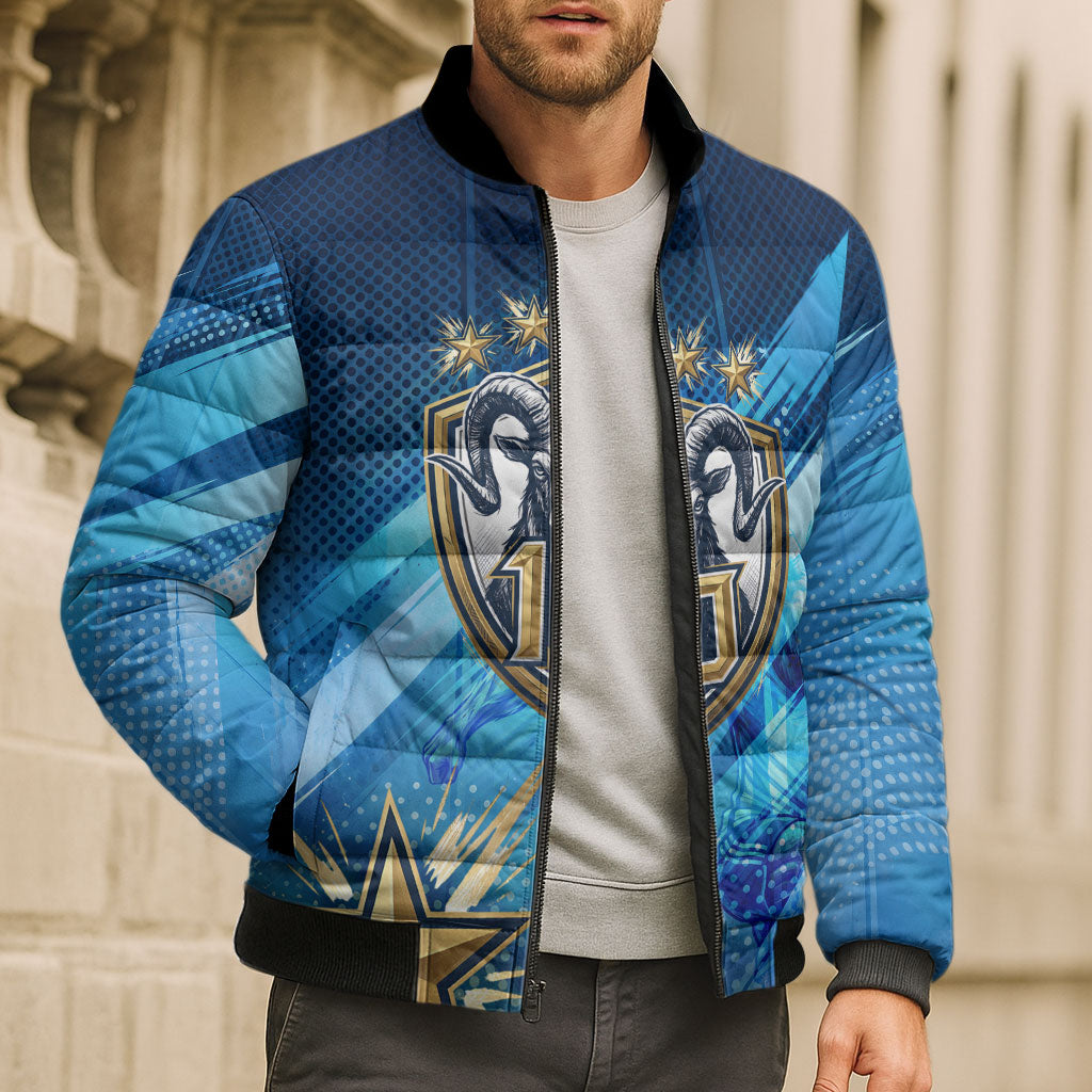 Argentina Football GOAT 10 Pride Bomber Puffer Jacket Power of the King - 4 Star Champions Mascot