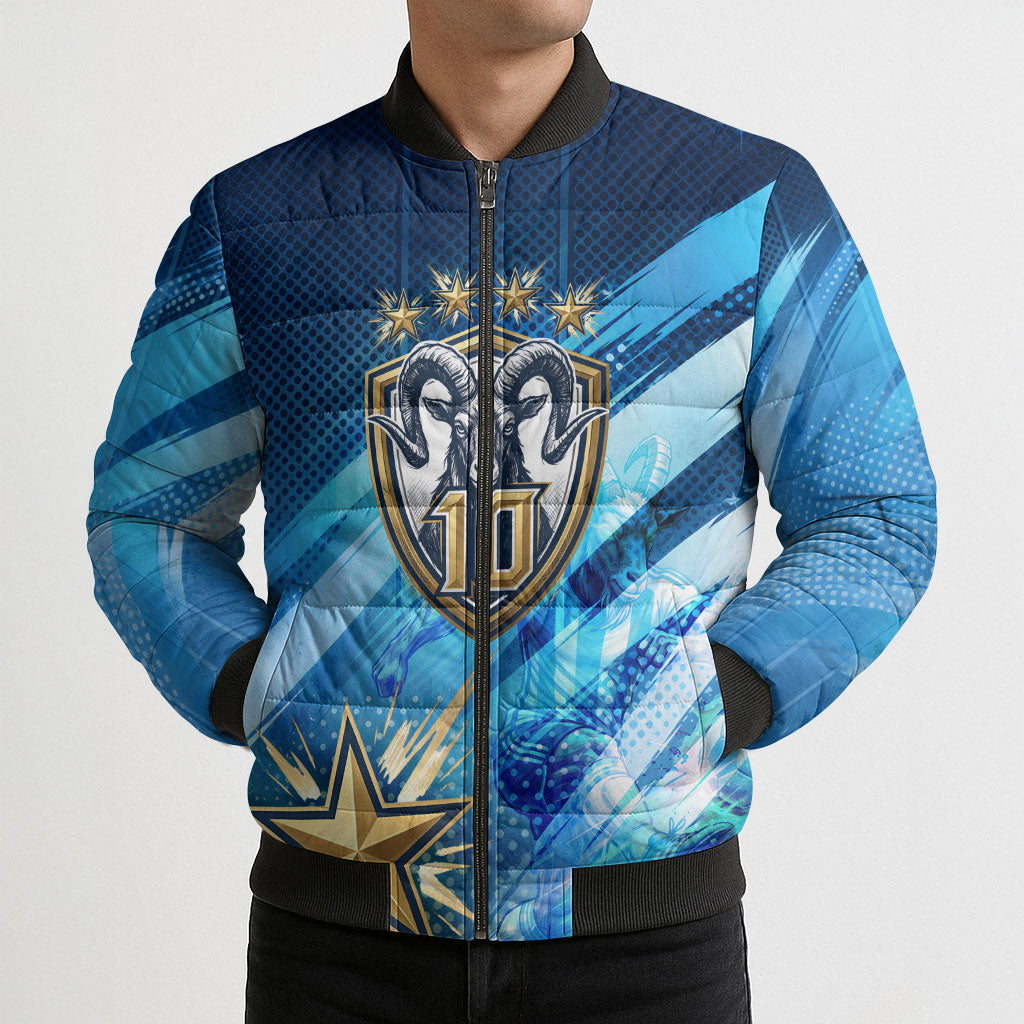 Argentina Football GOAT 10 Pride Bomber Puffer Jacket Power of the King - 4 Star Champions Mascot