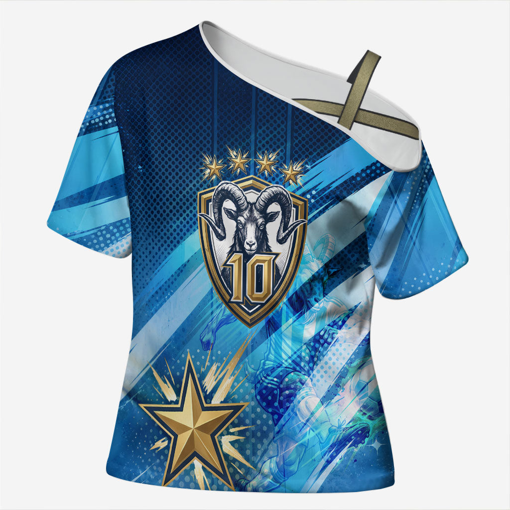 Argentina Football GOAT 10 Pride Cross Shoulder Shirt Power of the King - 4 Star Champions Mascot