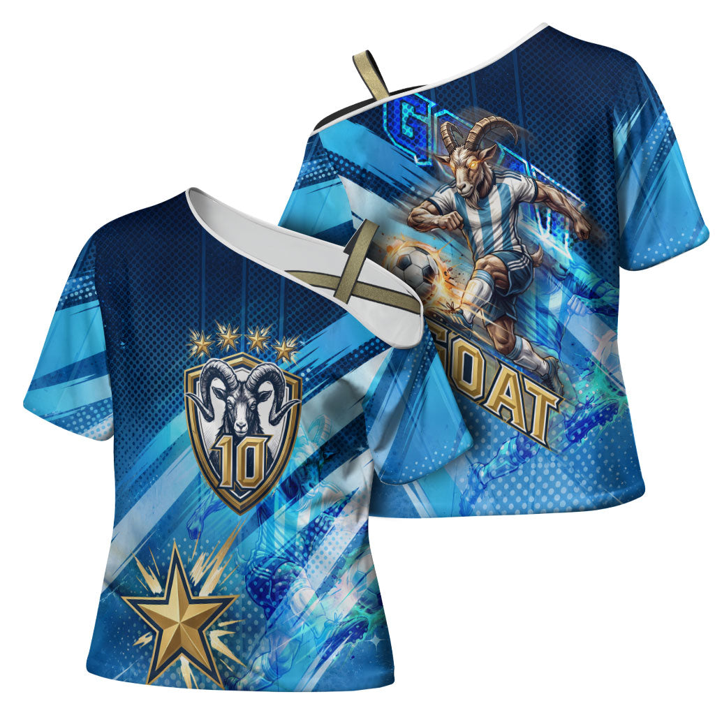 Argentina Football GOAT 10 Pride Cross Shoulder Shirt Power of the King - 4 Star Champions Mascot