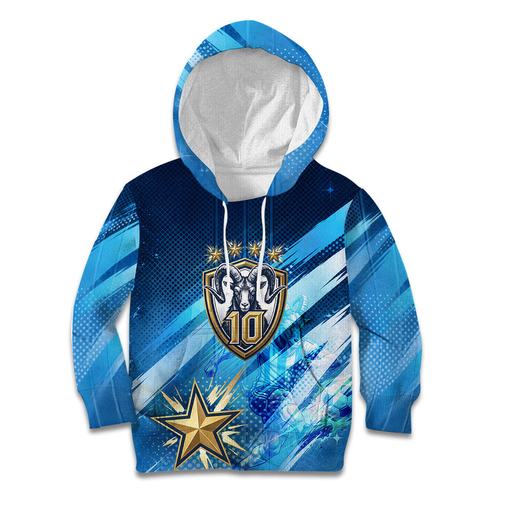 Argentina Football GOAT 10 Pride Kid Hoodie Power of the King - 4 Star Champions Mascot
