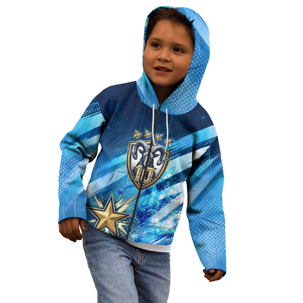 Argentina Football GOAT 10 Pride Kid Hoodie Power of the King - 4 Star Champions Mascot
