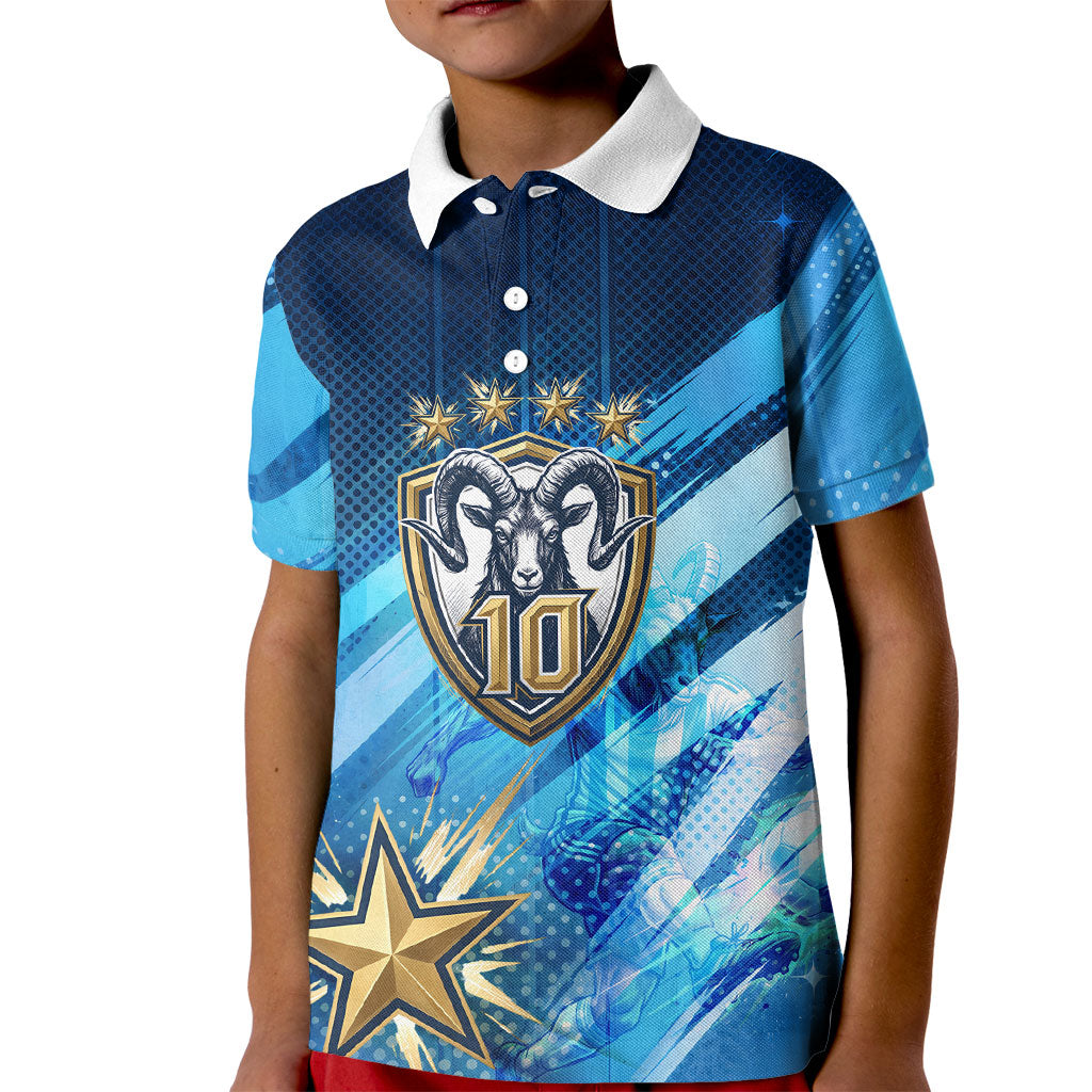 Argentina Football GOAT 10 Pride Kid Polo Shirt Power of the King - 4 Star Champions Mascot