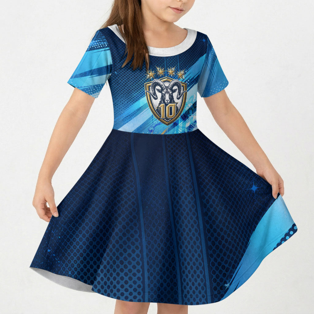 Argentina Football GOAT 10 Pride Kid Short Sleeve Dress Power of the King - 4 Star Champions Mascot