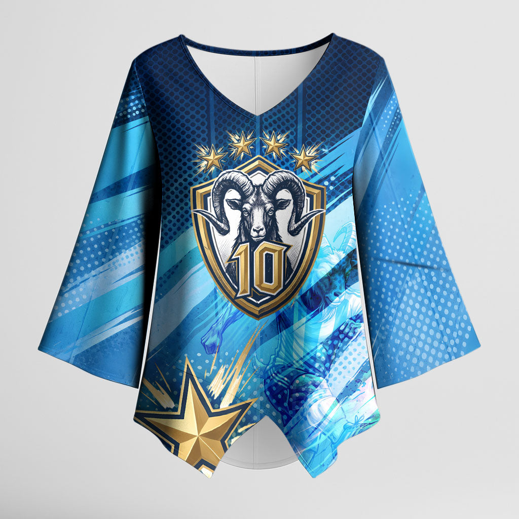 Argentina Football GOAT 10 Pride Kimono Sleeve Blouse Power of the King - 4 Star Champions Mascot