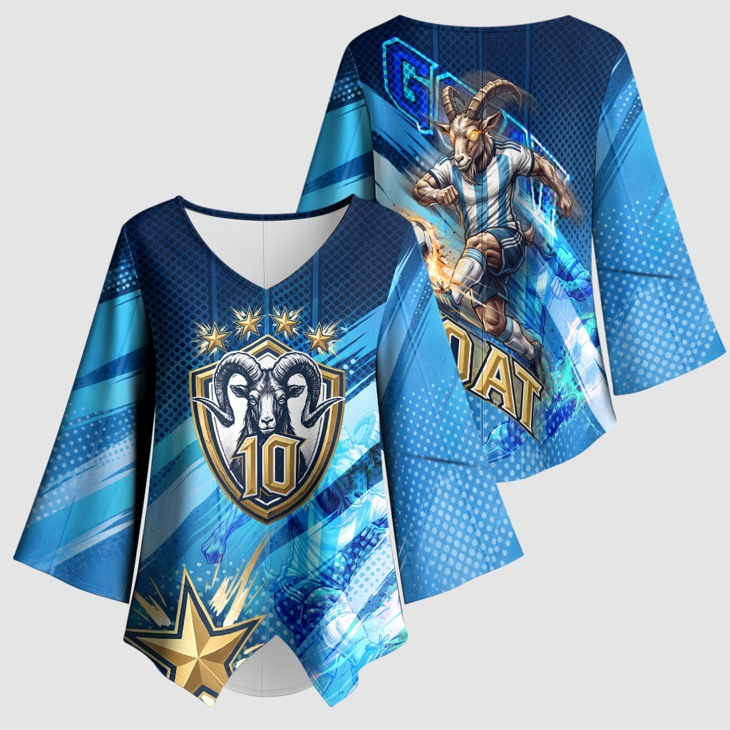 Argentina Football GOAT 10 Pride Kimono Sleeve Blouse Power of the King - 4 Star Champions Mascot