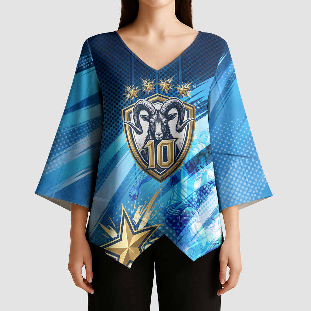 Argentina Football GOAT 10 Pride Kimono Sleeve Blouse Power of the King - 4 Star Champions Mascot