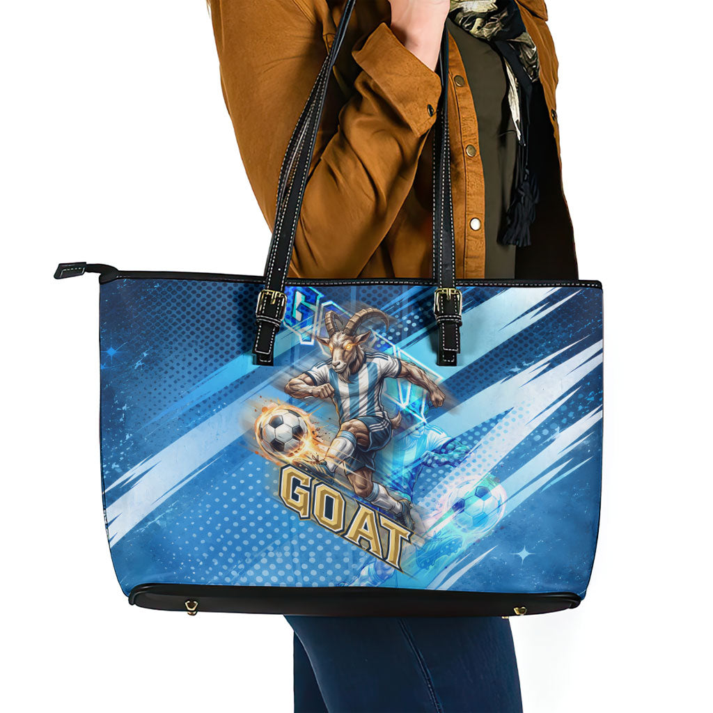 Argentina Football GOAT 10 Pride Leather Tote Bag Power of the King - 4 Star Champions Mascot