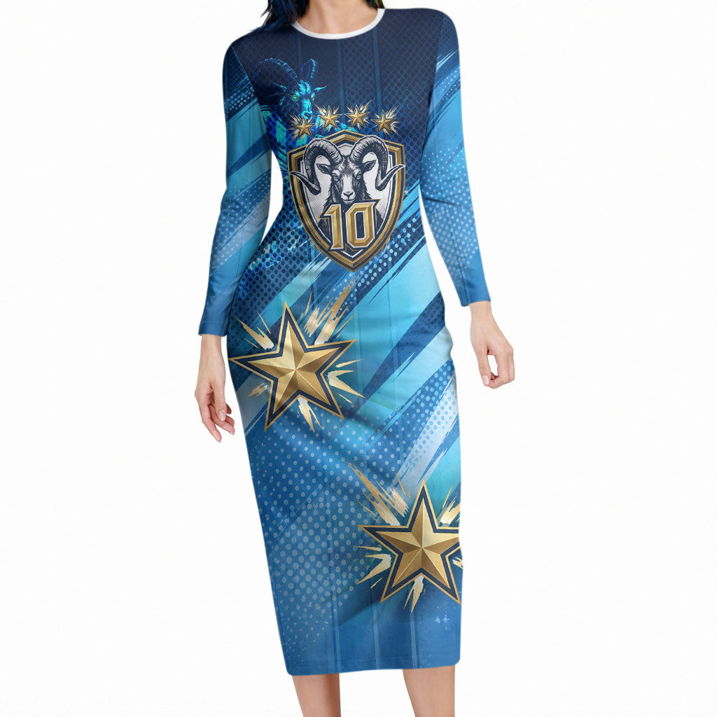 Argentina Football GOAT 10 Pride Long Sleeve Bodycon Dress Power of the King - 4 Star Champions Mascot