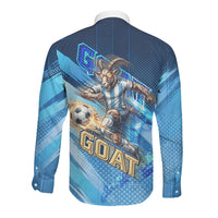 Argentina Football GOAT 10 Pride Long Sleeve Button Shirt Power of the King - 4 Star Champions Mascot