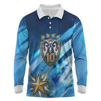 Argentina Football GOAT 10 Pride Long Sleeve Polo Shirt Power of the King - 4 Star Champions Mascot