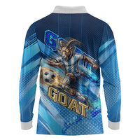 Argentina Football GOAT 10 Pride Long Sleeve Polo Shirt Power of the King - 4 Star Champions Mascot