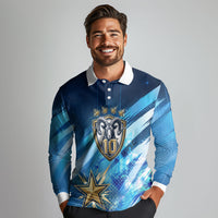Argentina Football GOAT 10 Pride Long Sleeve Polo Shirt Power of the King - 4 Star Champions Mascot
