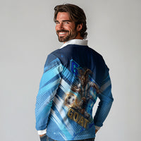 Argentina Football GOAT 10 Pride Long Sleeve Polo Shirt Power of the King - 4 Star Champions Mascot