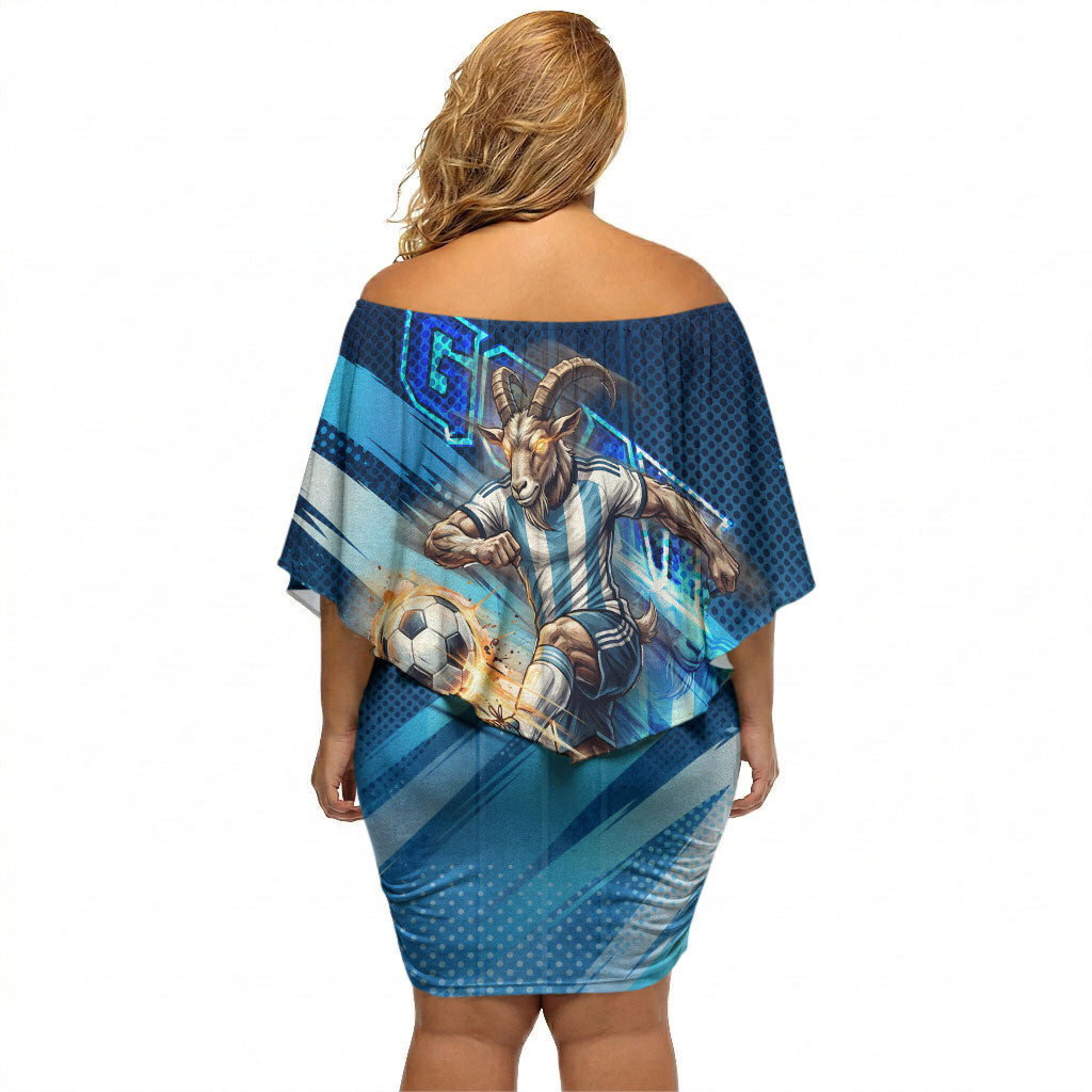 Argentina Football GOAT 10 Pride Off Shoulder Short Dress Power of the King - 4 Star Champions Mascot