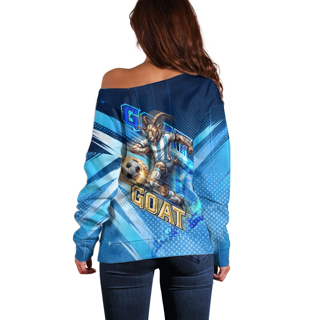 Argentina Football GOAT 10 Pride Off Shoulder Sweater Power of the King - 4 Star Champions Mascot