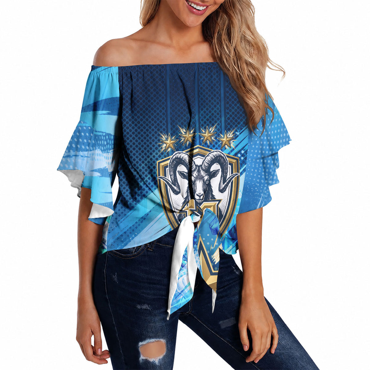 Argentina Football GOAT 10 Pride Off Shoulder Wrap Waist Top Power of the King - 4 Star Champions Mascot