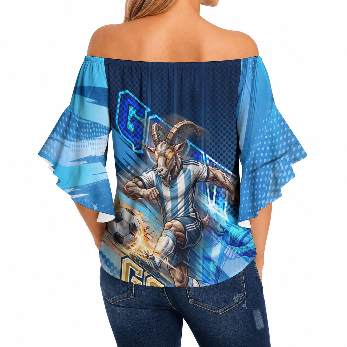Argentina Football GOAT 10 Pride Off Shoulder Wrap Waist Top Power of the King - 4 Star Champions Mascot