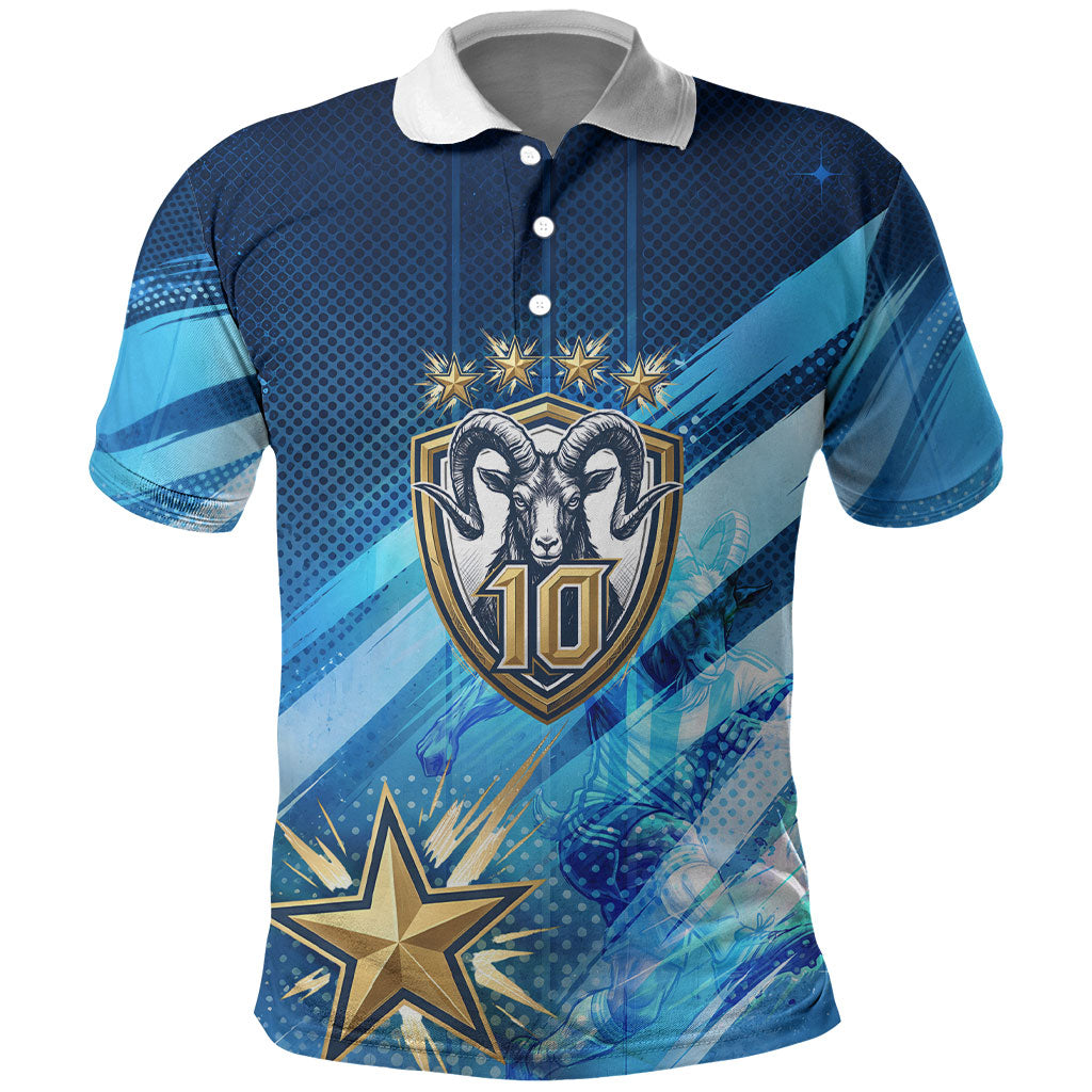 Argentina Football GOAT 10 Pride Polo Shirt Power of the King - 4 Star Champions Mascot