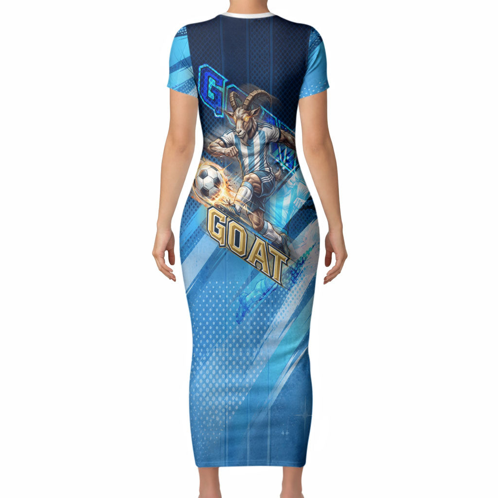 Argentina Football GOAT 10 Pride Short Sleeve Bodycon Dress Power of the King - 4 Star Champions Mascot