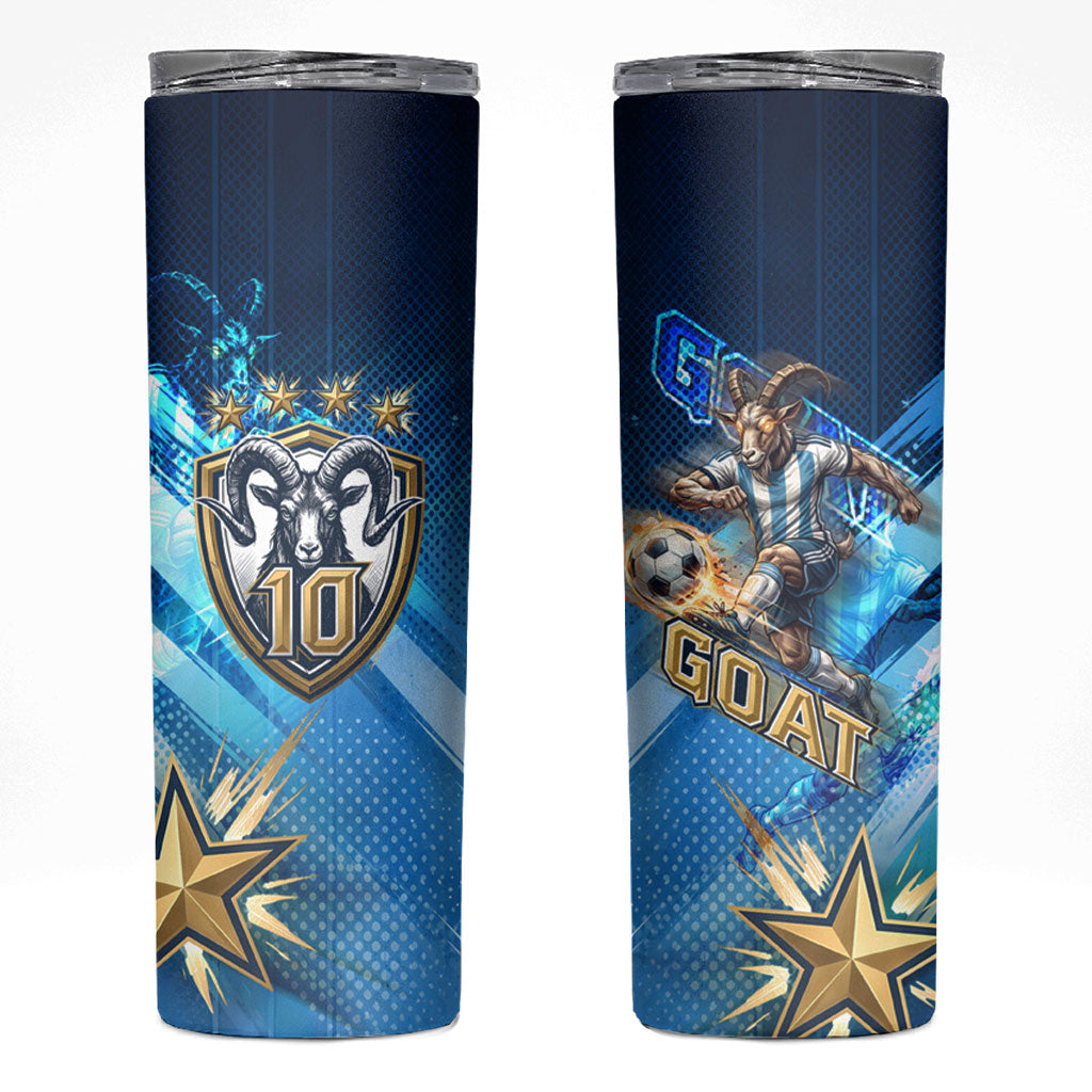 Argentina Football GOAT 10 Pride Skinny Tumbler Power of the King - 4 Star Champions Mascot