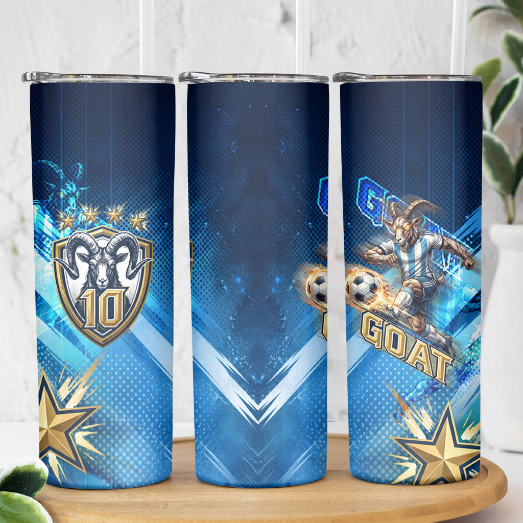 Argentina Football GOAT 10 Pride Skinny Tumbler Power of the King - 4 Star Champions Mascot
