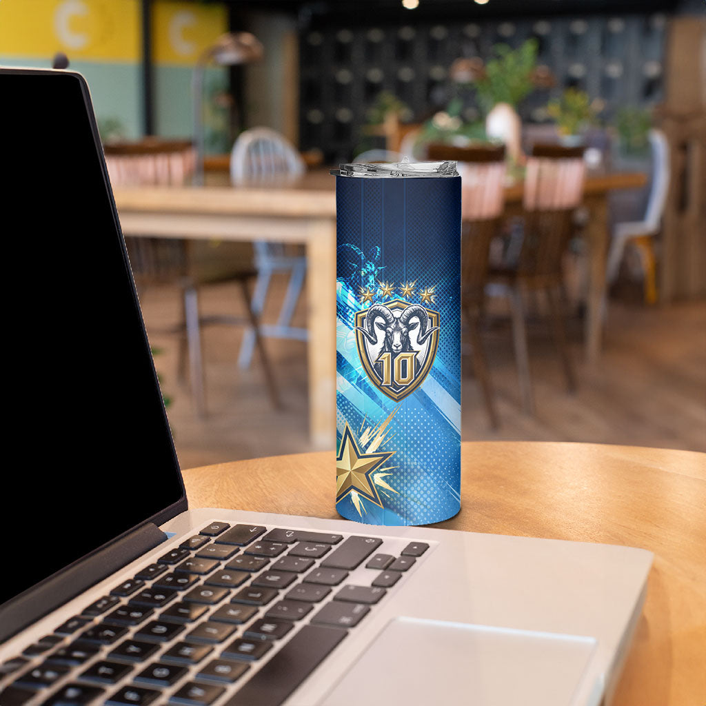 Argentina Football GOAT 10 Pride Skinny Tumbler Power of the King - 4 Star Champions Mascot