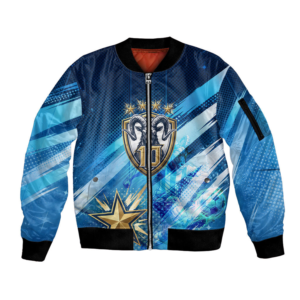 Argentina Football GOAT 10 Pride Sleeve Zip Bomber Jacket Power of the King - 4 Star Champions Mascot