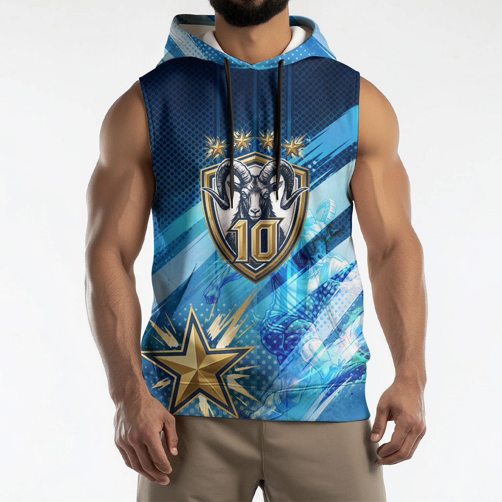 Argentina Football GOAT 10 Pride Sleeveless Hoodie Power of the King - 4 Star Champions Mascot