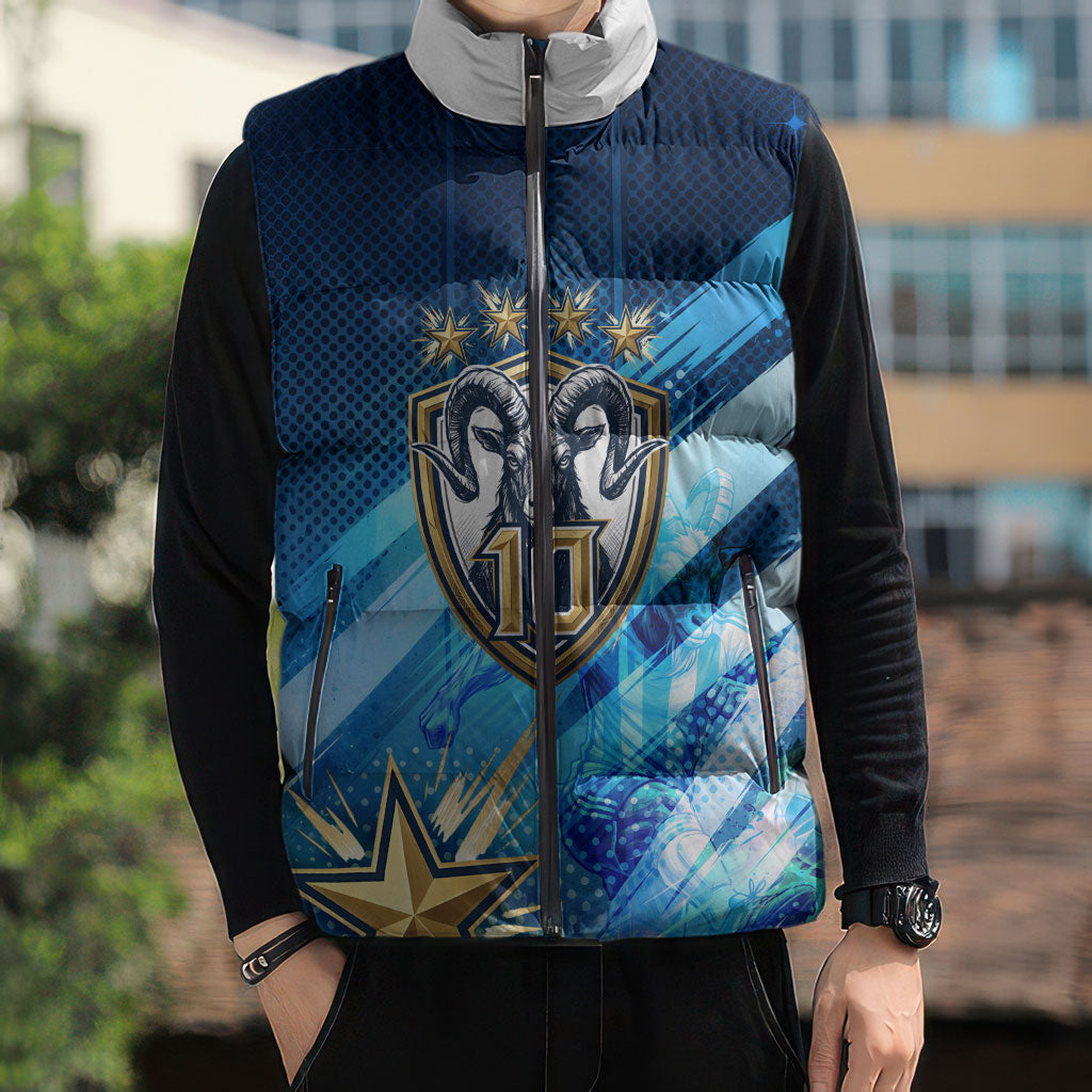 Argentina Football GOAT 10 Pride Sleeveless Puffer Jacket Power of the King - 4 Star Champions Mascot