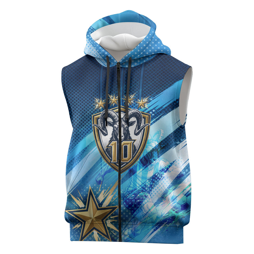 Argentina Football GOAT 10 Pride Sleeveless Zip Hoodie Power of the King - 4 Star Champions Mascot