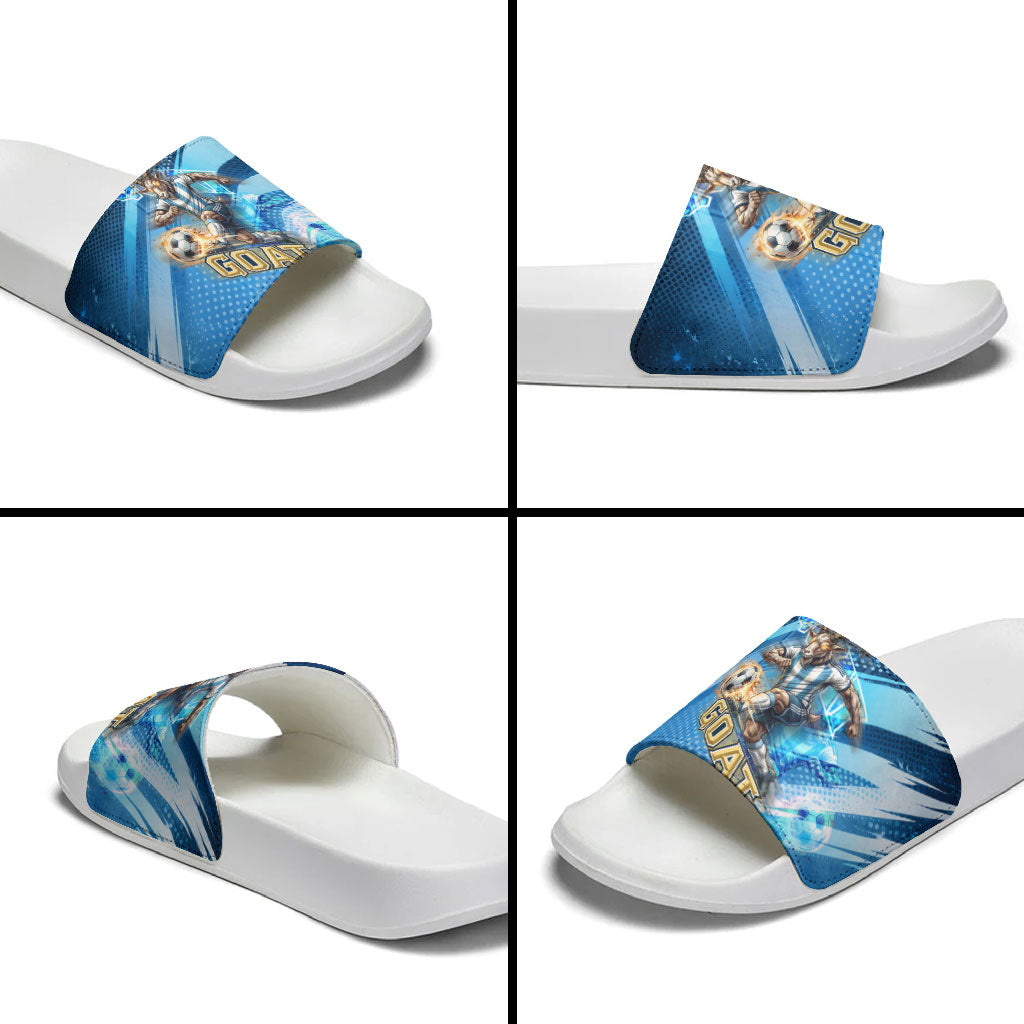 Argentina Football GOAT 10 Pride Slide Sandals Power of the King - 4 Star Champions Mascot