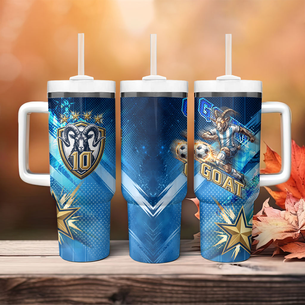 Argentina Football GOAT 10 Pride Tumbler With Handle Power of the King - 4 Star Champions Mascot
