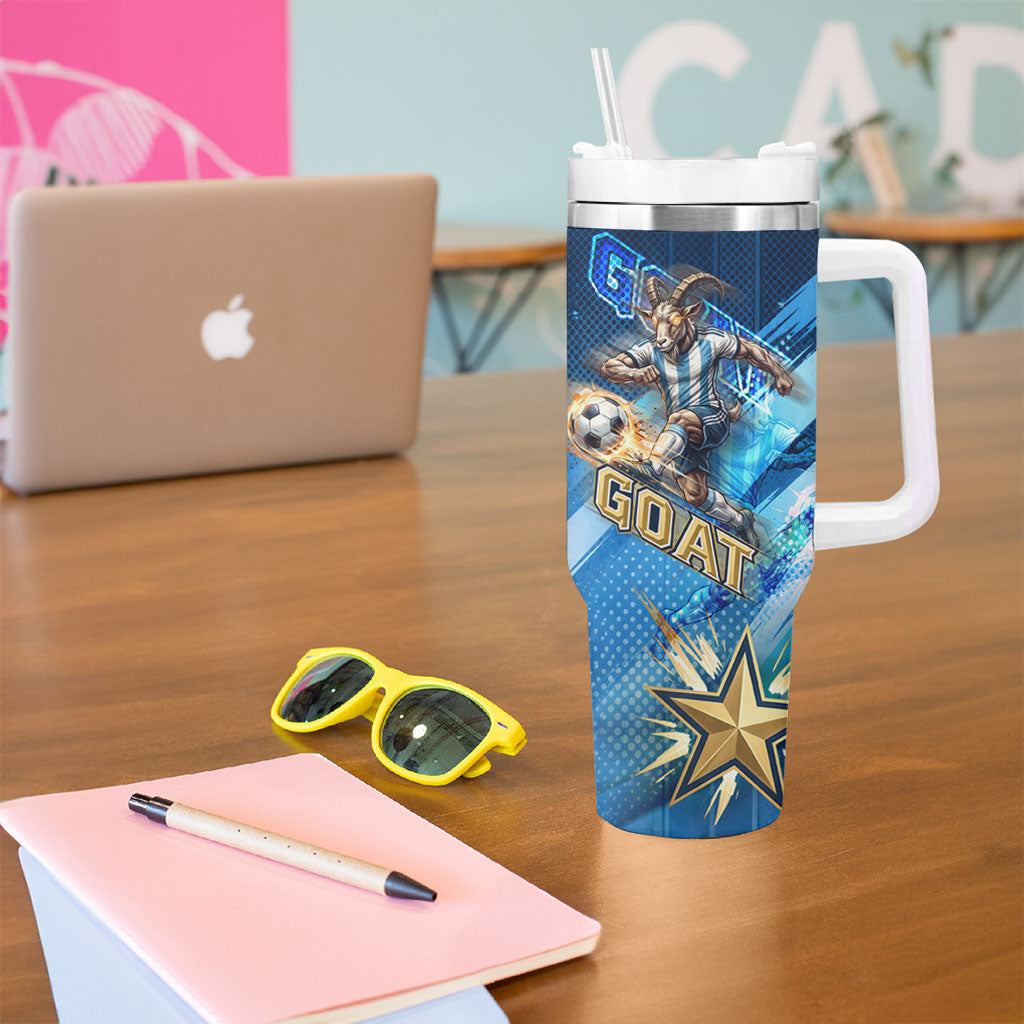 Argentina Football GOAT 10 Pride Tumbler With Handle Power of the King - 4 Star Champions Mascot