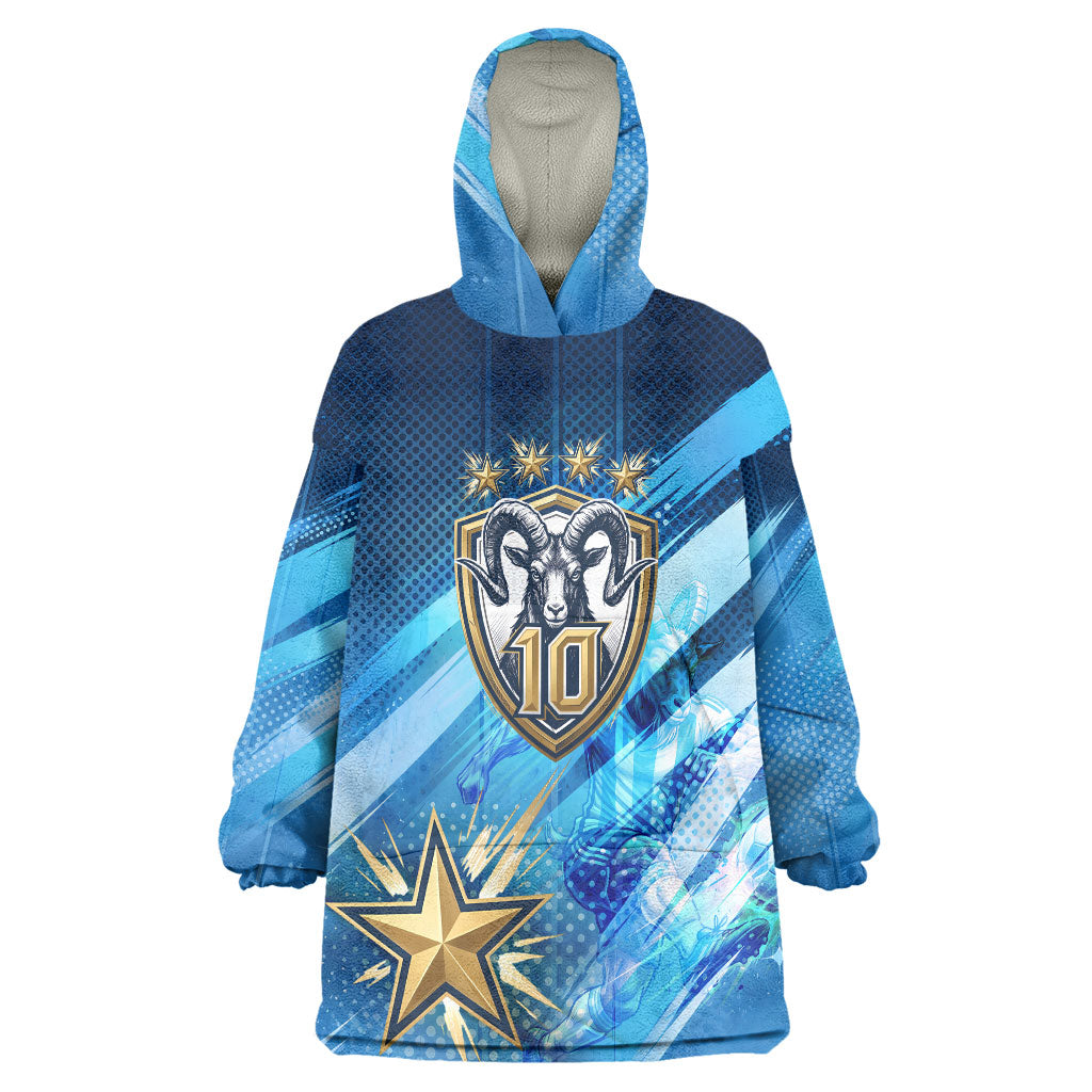 Argentina Football GOAT 10 Pride Wearable Blanket Hoodie Power of the King - 4 Star Champions Mascot