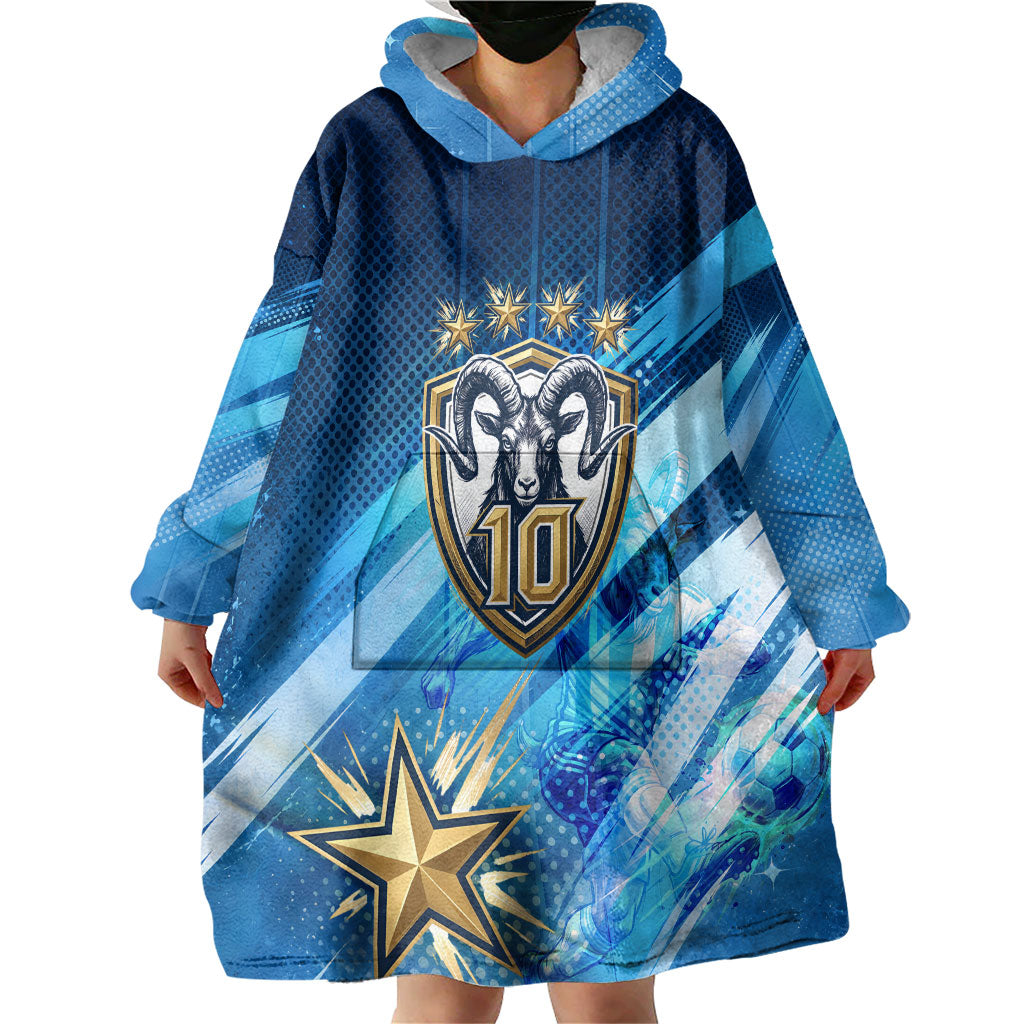 Argentina Football GOAT 10 Pride Wearable Blanket Hoodie Power of the King - 4 Star Champions Mascot